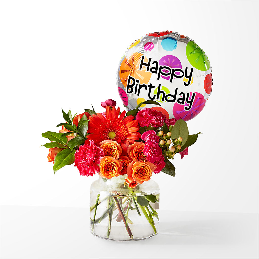 Fiesta Bouquet with Birthday Balloon – Mt Scott Blooms By Maru, Portland OR