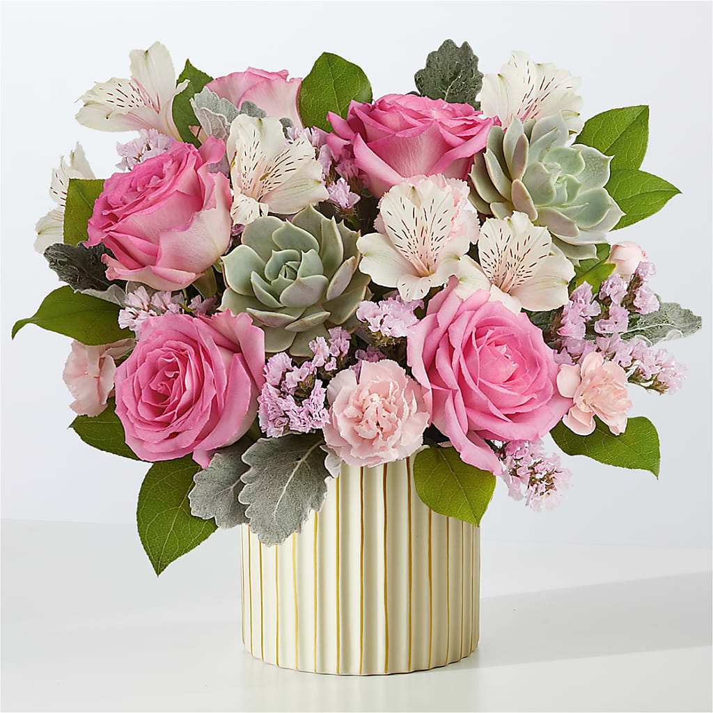 Dusty Rose Bouquet with Ivory Vase – Mt Scott Blooms By Maru, Portland OR