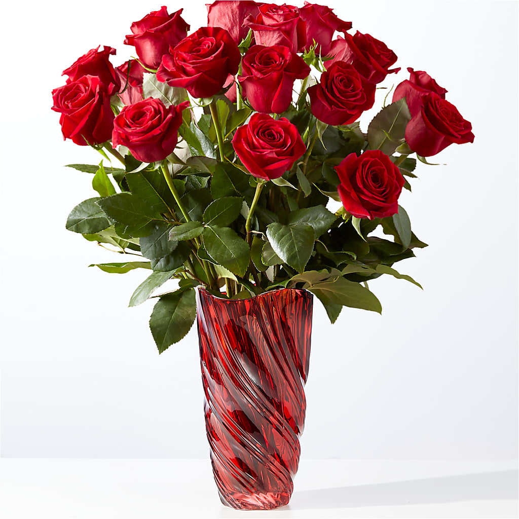Classic Love Red Rose Bouquet with Luxe Swirl Vase – Mt Scott Blooms By Maru, Portland OR