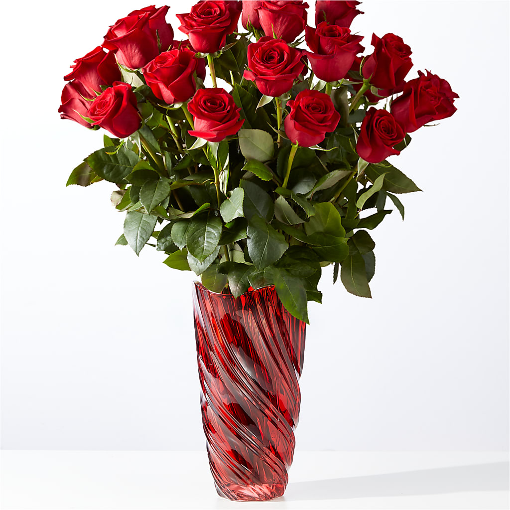 Classic Love Red Rose Bouquet with Luxe Swirl Vase – Mt Scott Blooms By Maru, Portland OR