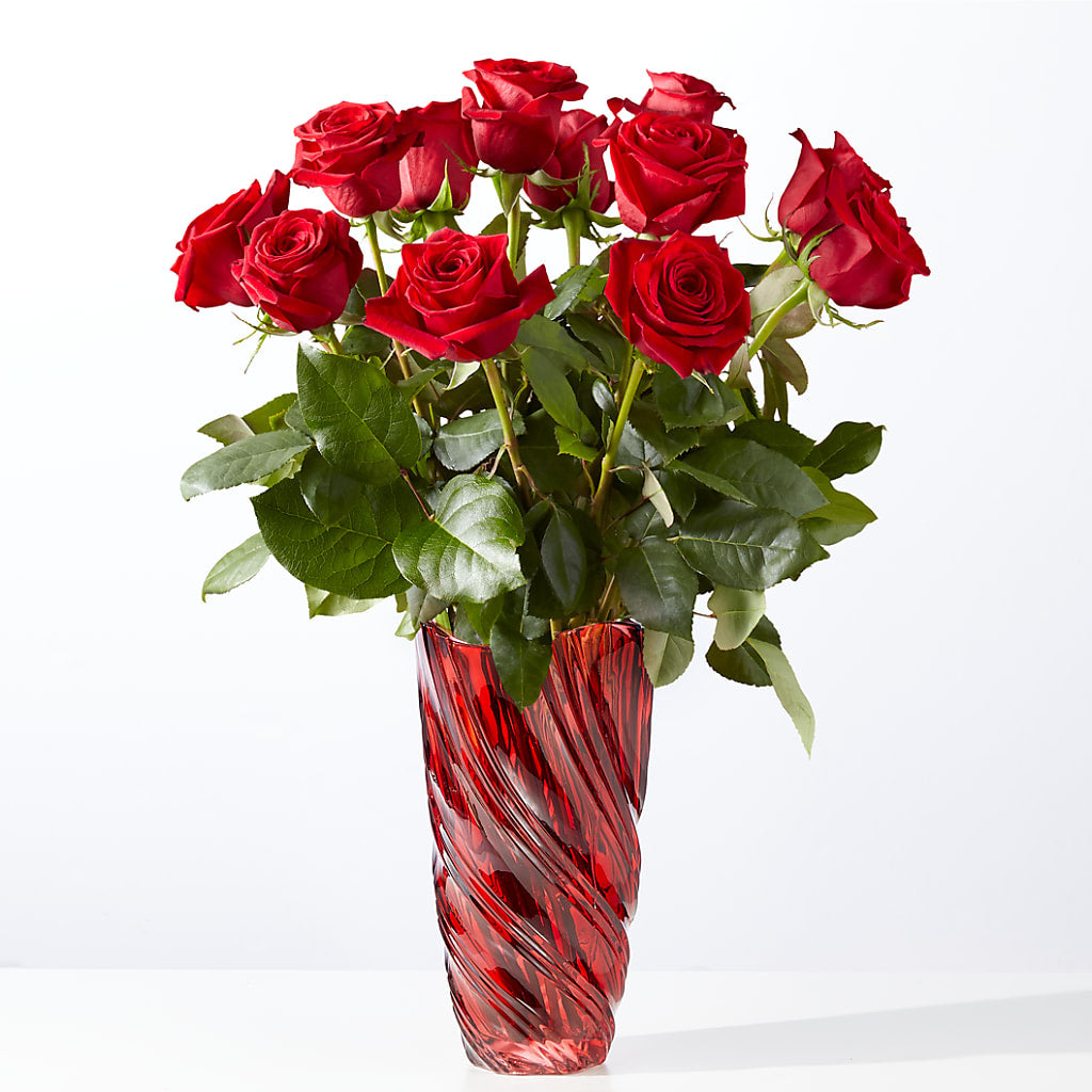 Classic Love Red Rose Bouquet with Luxe Swirl Vase – Mt Scott Blooms By Maru, Portland OR