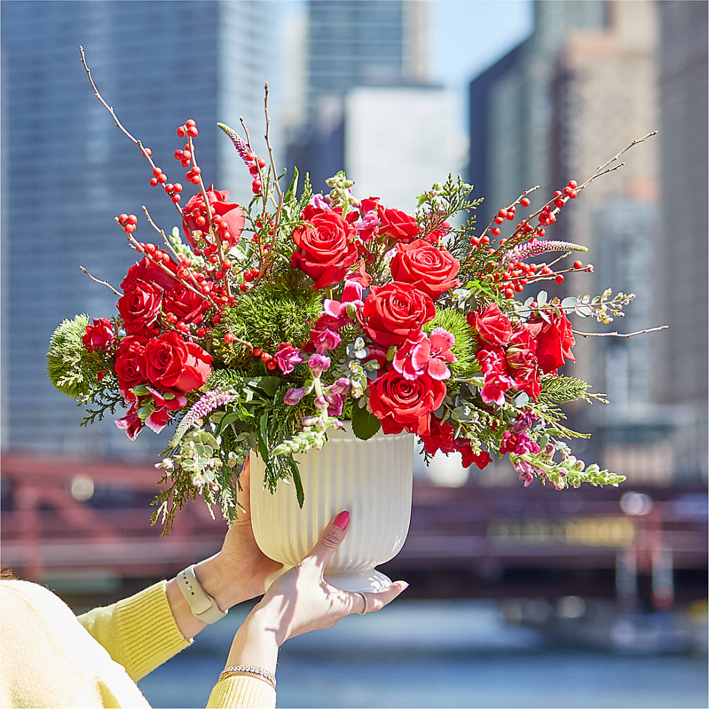 Big Red Bow Bouquet –  Mt Scott Blooms By Maru, Portland OR