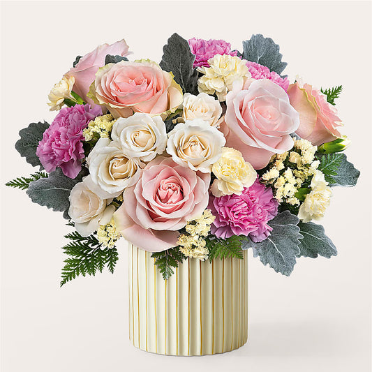 Blissful Moments Bouquet with Ivory Vase –  Mt Scott Blooms By Maru, Portland OR
