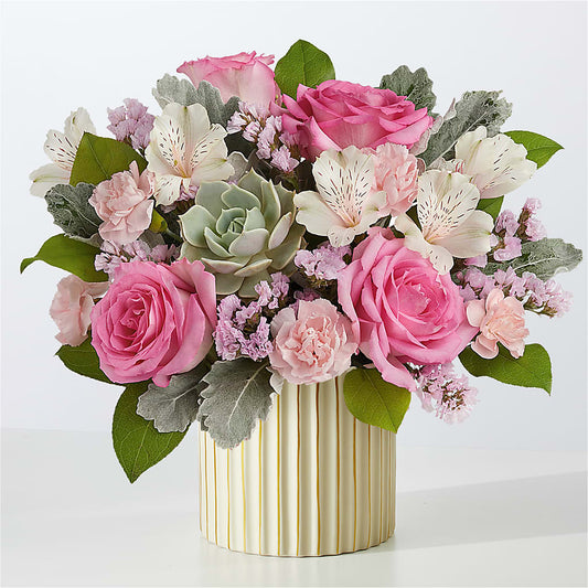 Dusty Rose Bouquet with Ivory Vase –  Mt Scott Blooms By Maru, Portland OR
