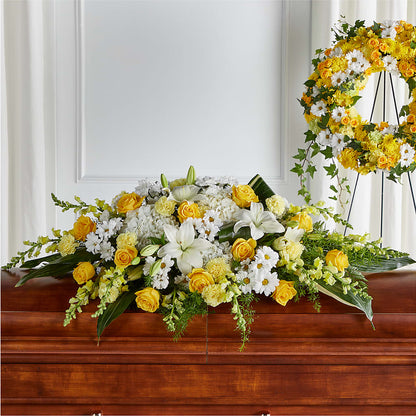 Golden Harmony Casket Spray –  Mt Scott Blooms By Maru, Portland OR