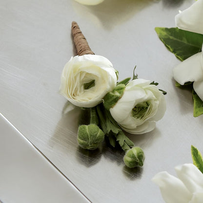 White Ranunculus Boutonniere –  Mt Scott Blooms By Maru, Portland OR